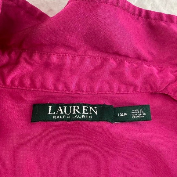 Lauren Ralph Lauren Satin Like Long Sleeve Knee Length Shirt Dress Pink Sz 12P - Picture 3 of 7